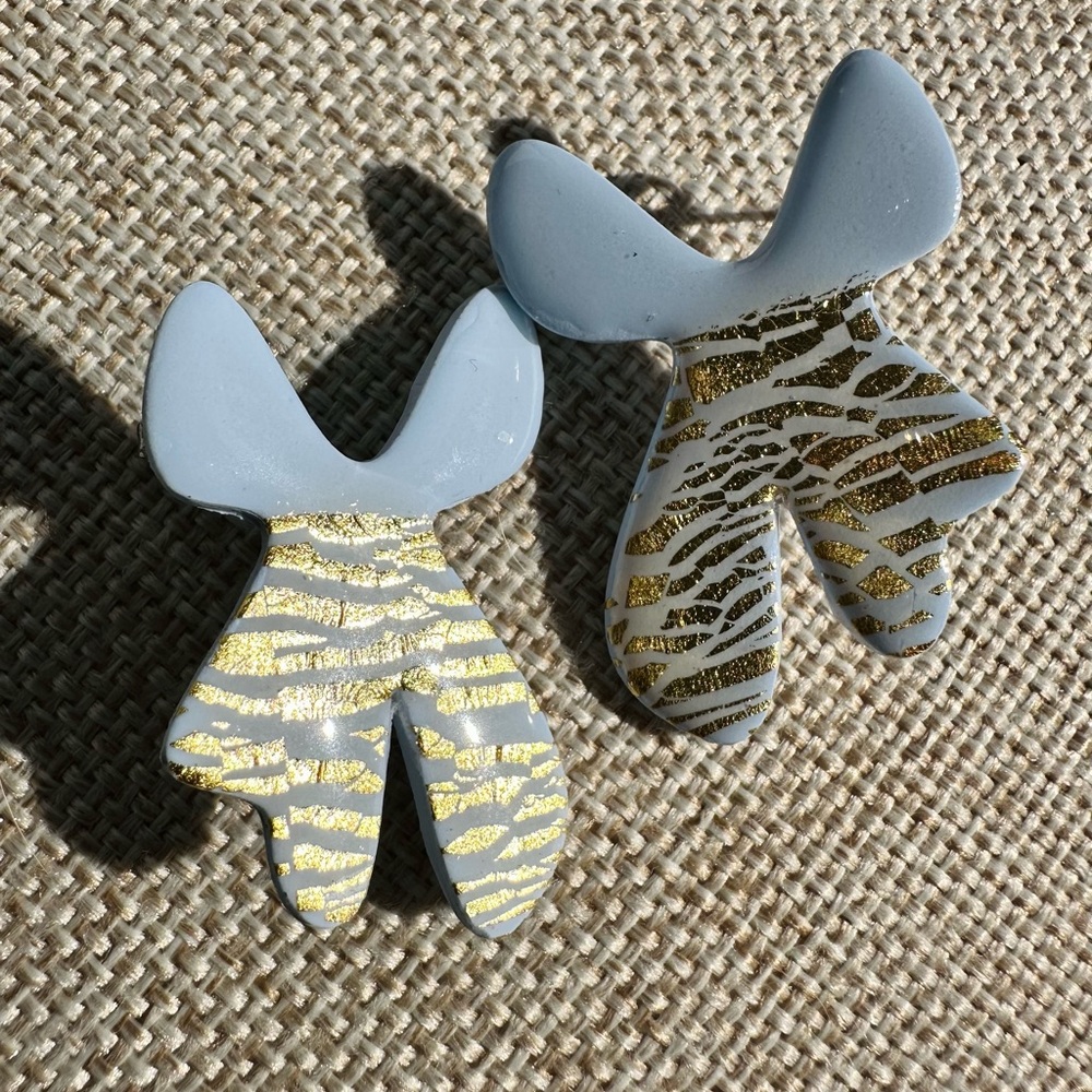 Lutum Artem Gold and Light Blue Ribbon Earrings